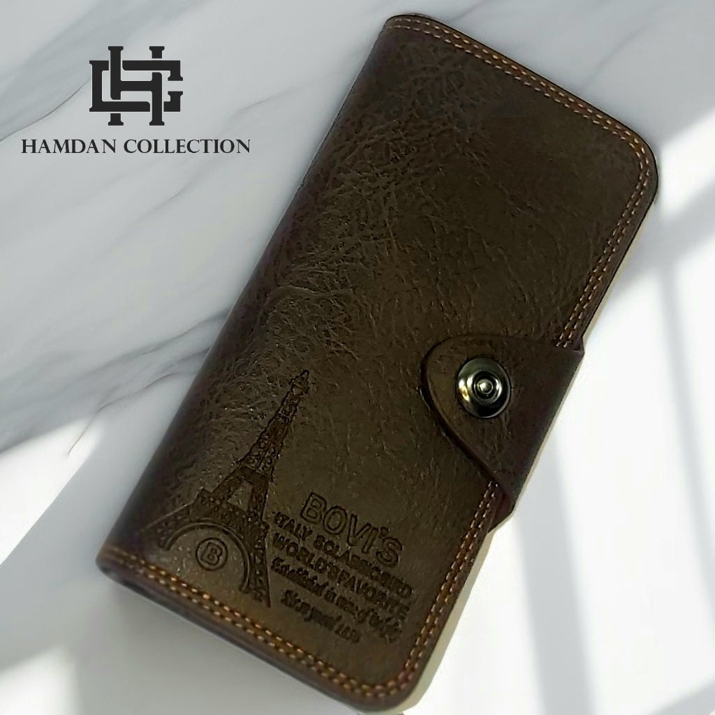 Long Press Leather Wallet - Brown